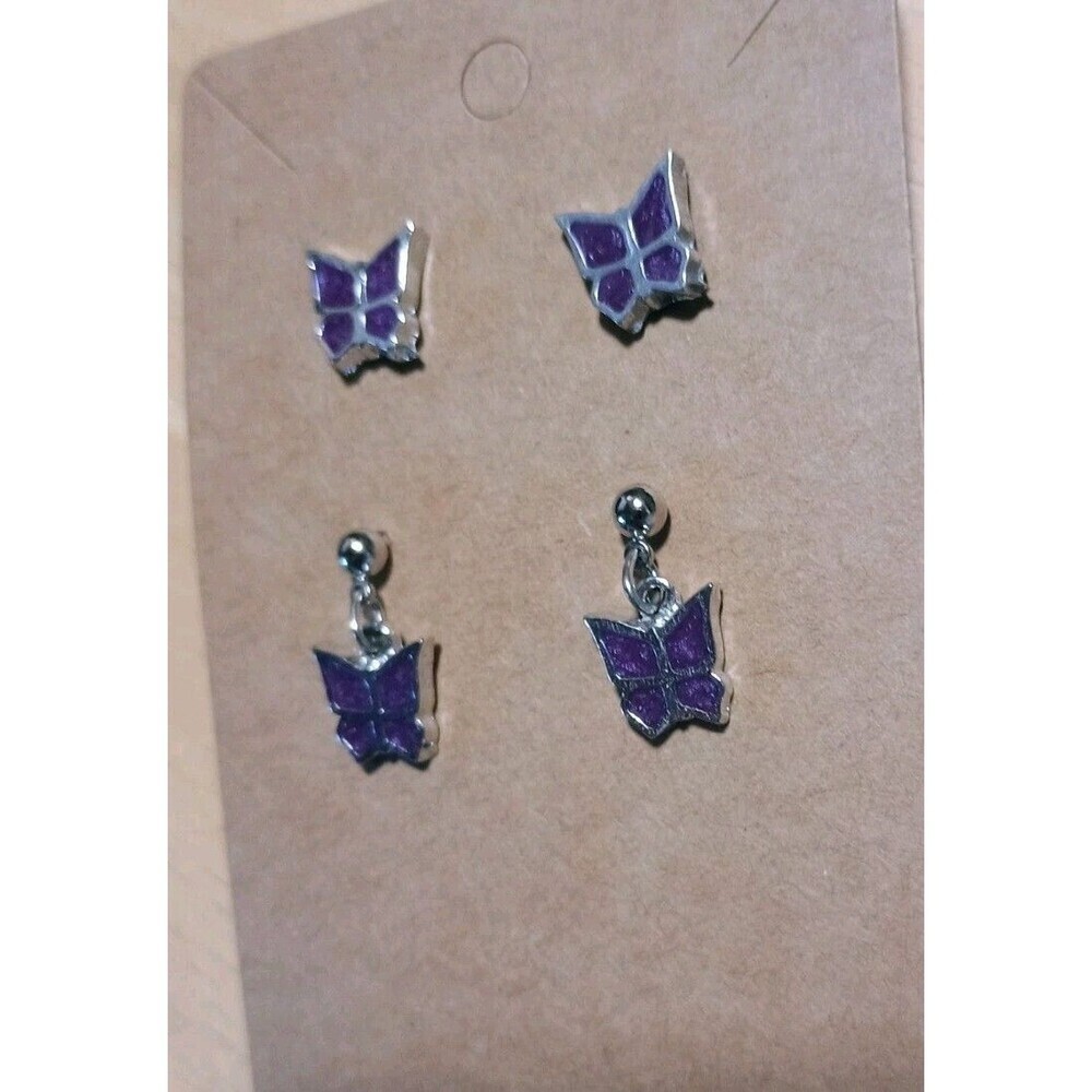 New Purple Butterfly Earrings Stud And Dangle Pair